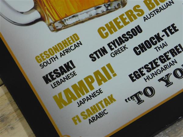 Grote foto wandbord bier proost in vele talen metaal huis en inrichting woningdecoratie