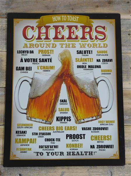 Grote foto wandbord bier proost in vele talen metaal huis en inrichting woningdecoratie