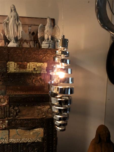 Grote foto hanglamp xl chrome nikkel super mooi en apart tuin en terras verlichting
