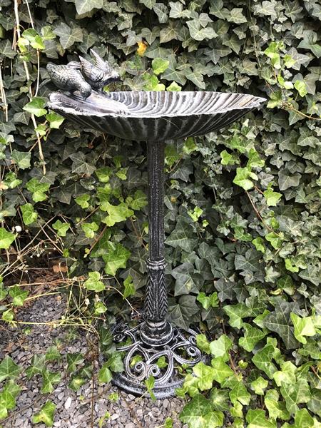 Grote foto fors vogel voer drink bad vol gietijzer zwart grijs rust tuin en terras tuindecoratie