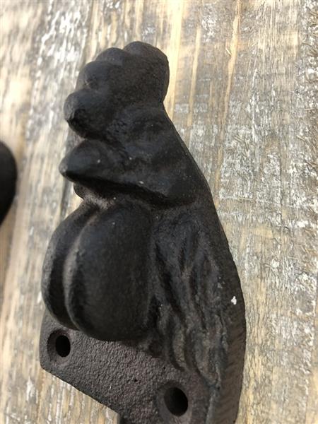 Grote foto set van 4 kapstokhaken boerderij dieren gietijzer antiek bruin tuin en terras tuindecoratie