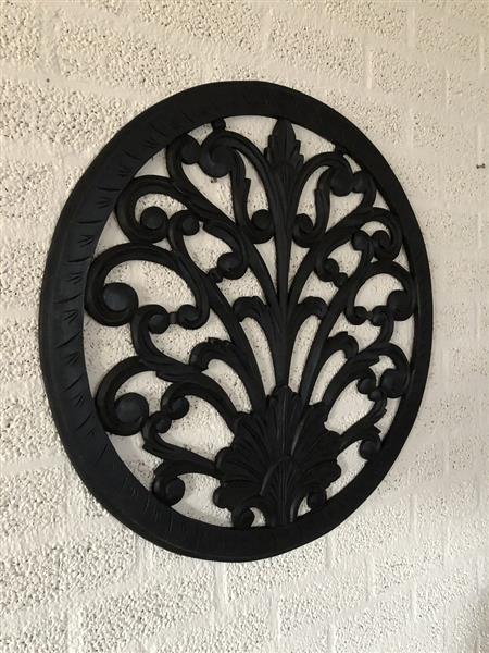 Grote foto wandornament rond sier gesneden zwart bruin small tuin en terras tuindecoratie