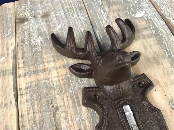 Grote foto thermometer met hertenkop heel erg leuk tuin en terras tuindecoratie