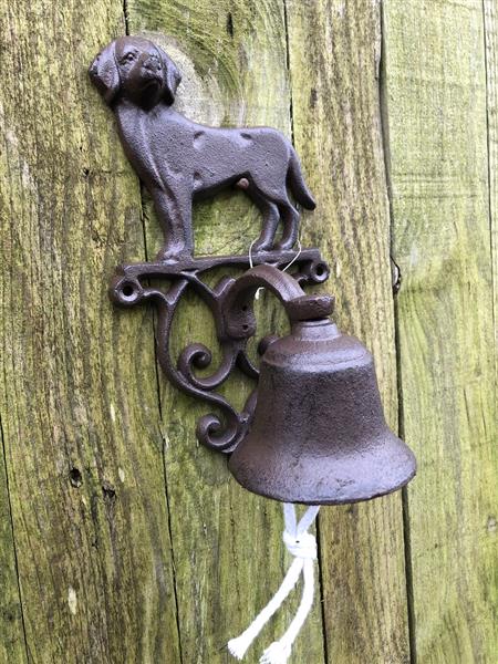Grote foto deurbel met hondje gietijzer bruin fraai. doe het zelf en verbouw deuren en horren