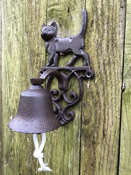 Grote foto deurbel met kat poes gietijzer bruin fraai. doe het zelf en verbouw deuren en horren