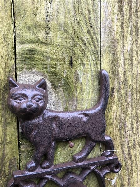 Grote foto deurbel met kat poes gietijzer bruin fraai. doe het zelf en verbouw deuren en horren