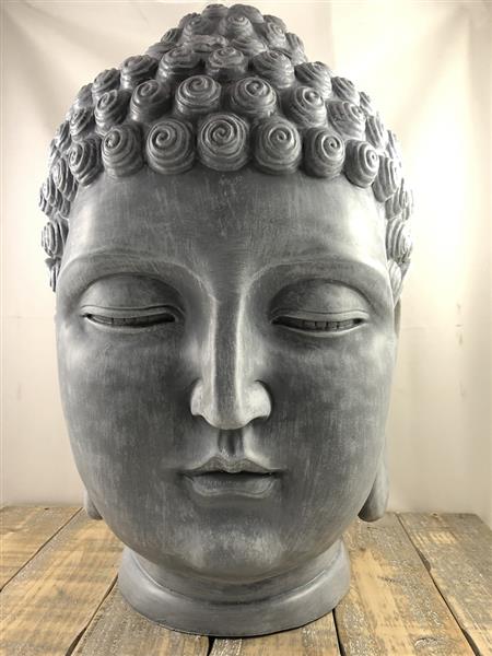 Grote foto indonesische boeddha hoofd polystein beton grijs tuin en terras tuindecoratie