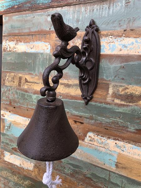 Grote foto deur post bel klok gietijzer bruin met vogel. doe het zelf en verbouw deuren en horren