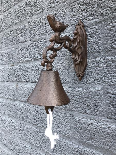 Grote foto deur post bel klok gietijzer bruin met vogel. doe het zelf en verbouw deuren en horren