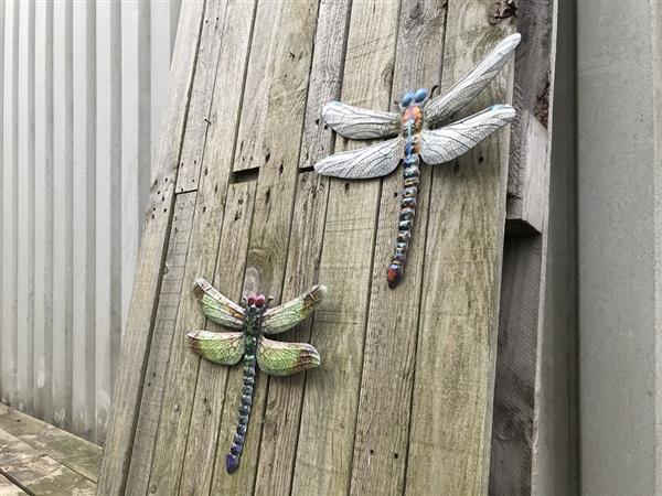 Grote foto set libelles metalen wandornamenten heel erg mooi tuin en terras tuindecoratie