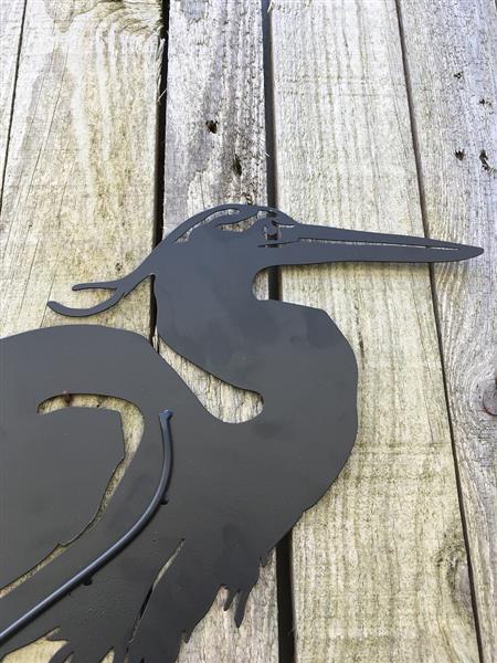 Grote foto prachtig silhouette van een reiger mat zwart metaal tuin en terras tuindecoratie