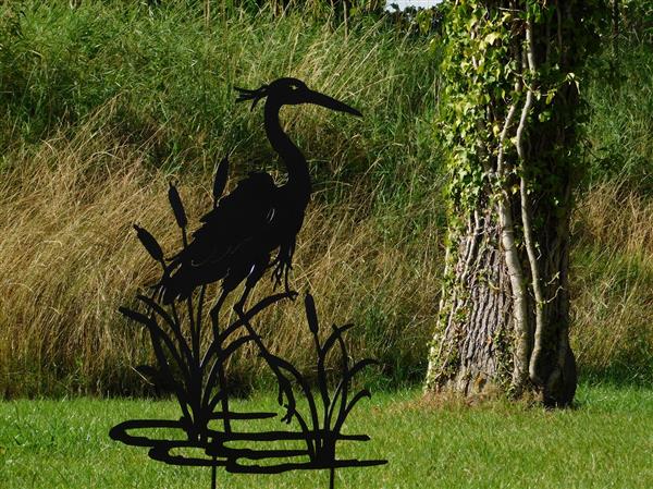 Grote foto tuinsteker reiger silhouette 112 cm mat zwart tuin en terras tuindecoratie