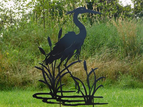 Grote foto tuinsteker reiger silhouette 112 cm mat zwart tuin en terras tuindecoratie