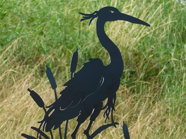 Grote foto tuinsteker reiger silhouette 112 cm mat zwart tuin en terras tuindecoratie