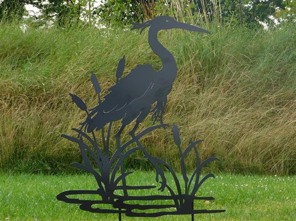 Grote foto tuinsteker reiger silhouette 112 cm mat zwart tuin en terras tuindecoratie