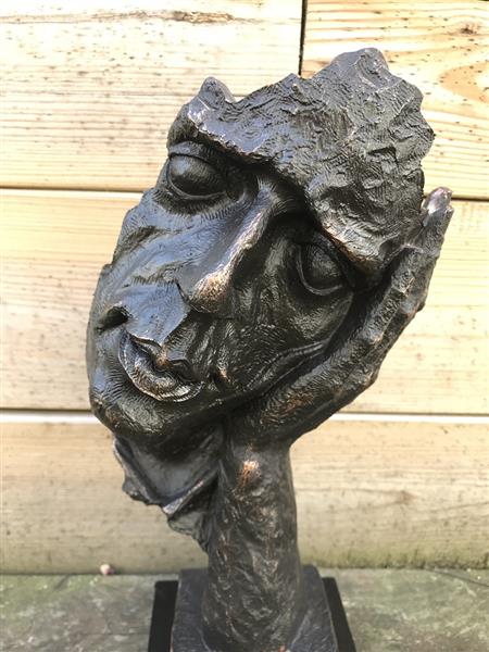 Grote foto beeld de denker polystone brons look fraai ontwerp tuin en terras tuindecoratie