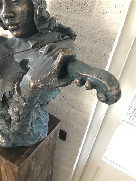 Grote foto prachtige torso van een jazz muzikant met een viool in green gold tuin en terras tuindecoratie