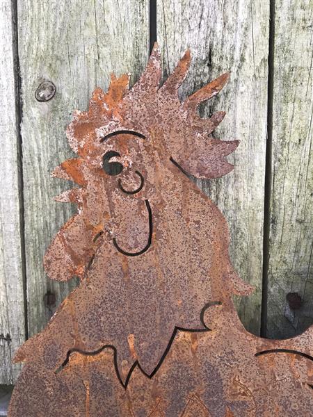 Grote foto silhouette van een haan en zijn 2 kuikentjes gemaakt van gietijzer rust tuin en terras tuindecoratie