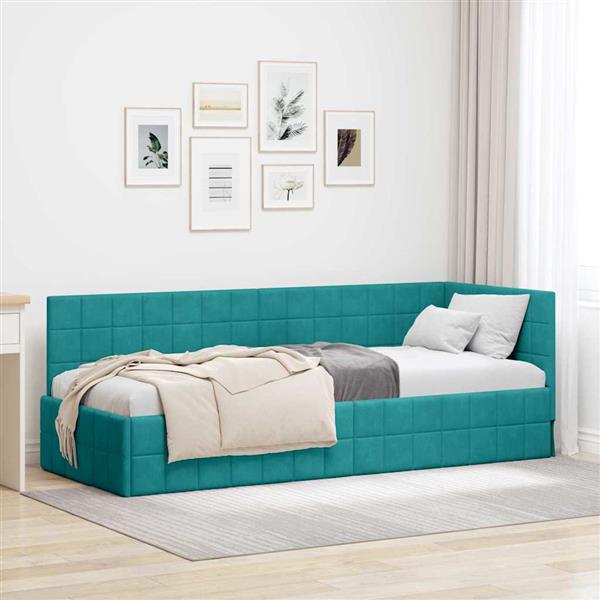 Grote foto vidaxl hoekbedframe met hoofdeinde turquoise 80 x 200 cm fluweel antiek en kunst stoelen en banken