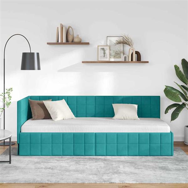 Grote foto vidaxl hoekbedframe met hoofdeinde turquoise 80 x 200 cm fluweel antiek en kunst stoelen en banken