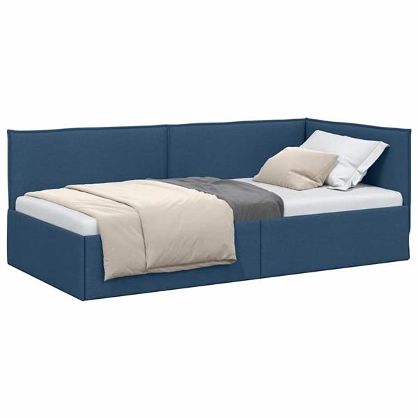 Grote foto vidaxl hoekbedframe met hoofdeinde blauw 100 x 200 cm stof antiek en kunst stoelen en banken