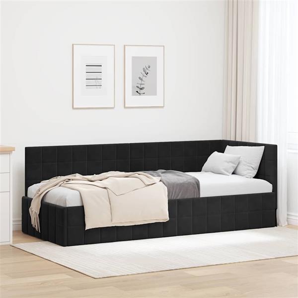 Grote foto vidaxl hoekbedframe met hoofdeinde zwart 80 x 200 cm fluweel antiek en kunst stoelen en banken
