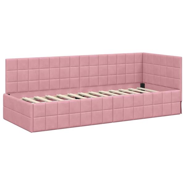 Grote foto vidaxl hoekbedframe met hoofdeinde roze 80 x 200 cm fluweel antiek en kunst stoelen en banken