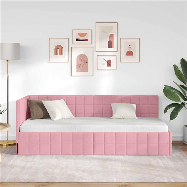 Grote foto vidaxl hoekbedframe met hoofdeinde roze 80 x 200 cm fluweel antiek en kunst stoelen en banken