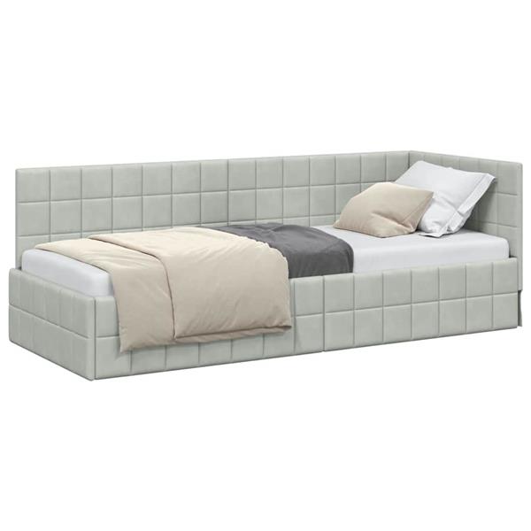 Grote foto vidaxl hoekbedframe met hoofdeinde lichtgrijs 80 x 200 cm fluweel antiek en kunst stoelen en banken