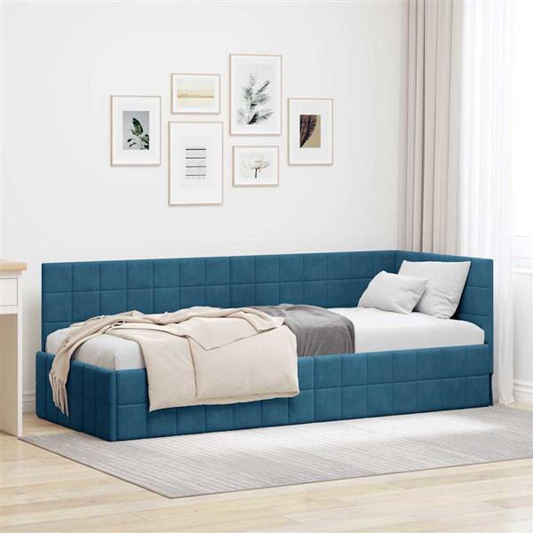 Grote foto vidaxl hoekbedframe met hoofdeinde blauw 80 x 200 cm fluweel antiek en kunst stoelen en banken