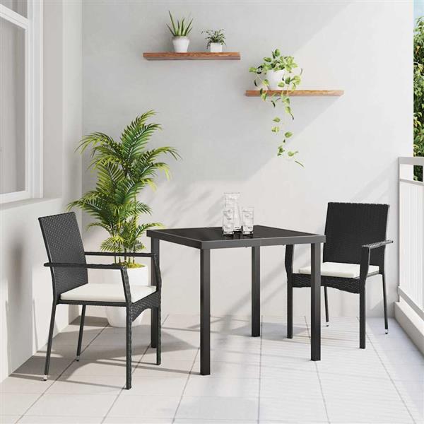 Grote foto vidaxl tuin eetset met kussen 3 pcs zwart poly riet tuin en terras tuinmeubelen