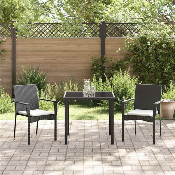 Grote foto vidaxl tuin eetset met kussen 3 pcs zwart poly riet tuin en terras tuinmeubelen