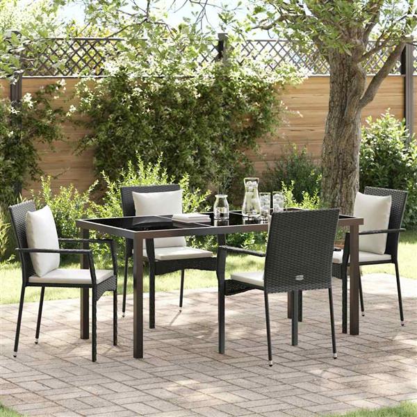 Grote foto vidaxl tuin eetset met kussen 5 pcs zwart poly riet tuin en terras tuinmeubelen