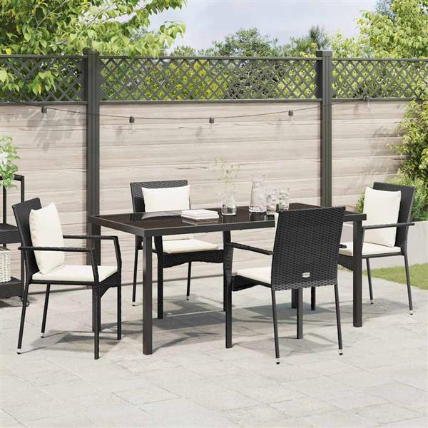 Grote foto vidaxl tuin eetset met kussen 5 pcs zwart poly riet tuin en terras tuinmeubelen