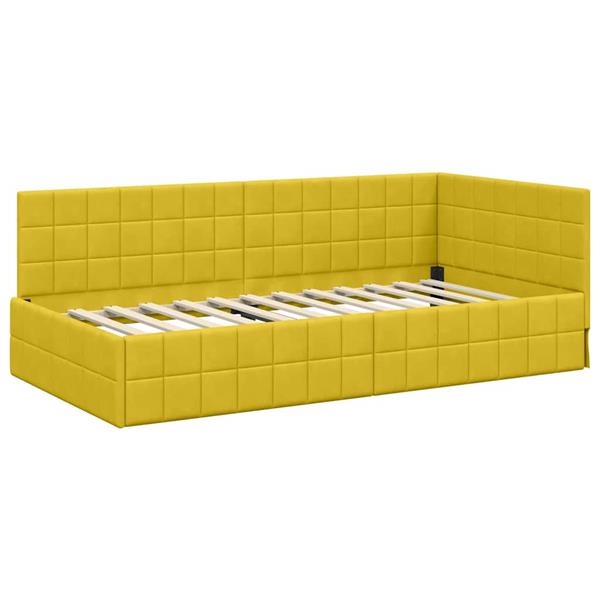 Grote foto vidaxl hoekbedframe met hoofdeinde geel 100 x 200 cm fluweel antiek en kunst stoelen en banken