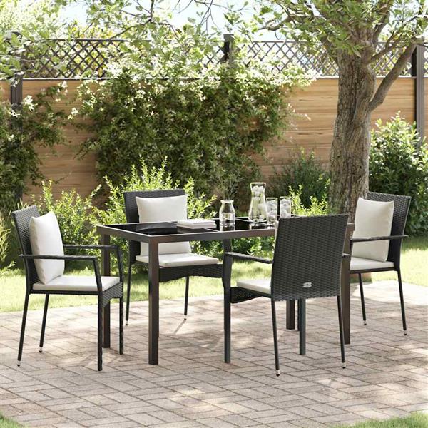 Grote foto vidaxl tuin eetset met kussen 5 pcs zwart poly riet tuin en terras tuinmeubelen