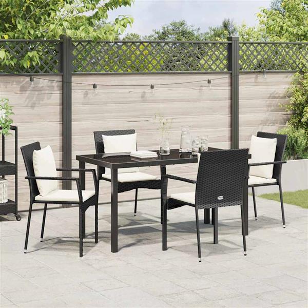 Grote foto vidaxl tuin eetset met kussen 5 pcs zwart poly riet tuin en terras tuinmeubelen