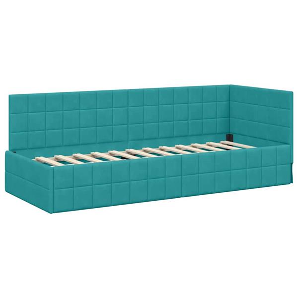 Grote foto vidaxl hoekbedframe met hoofdeinde turquoise 80 x 200 cm fluweel antiek en kunst stoelen en banken