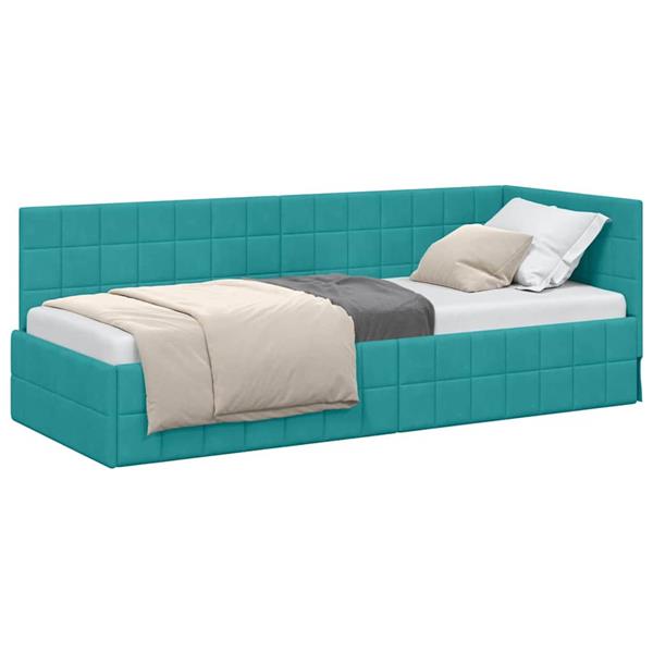 Grote foto vidaxl hoekbedframe met hoofdeinde turquoise 80 x 200 cm fluweel antiek en kunst stoelen en banken