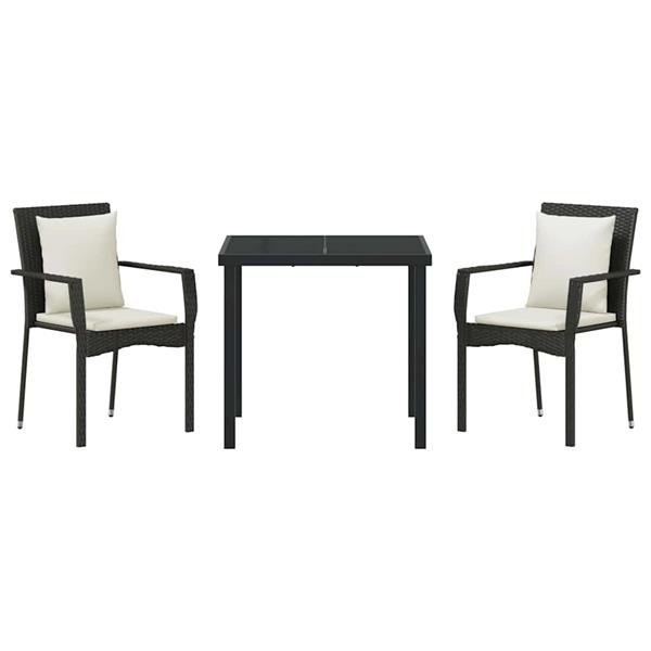 Grote foto vidaxl tuin eetset met kussen 3 pcs zwart poly riet tuin en terras tuinmeubelen