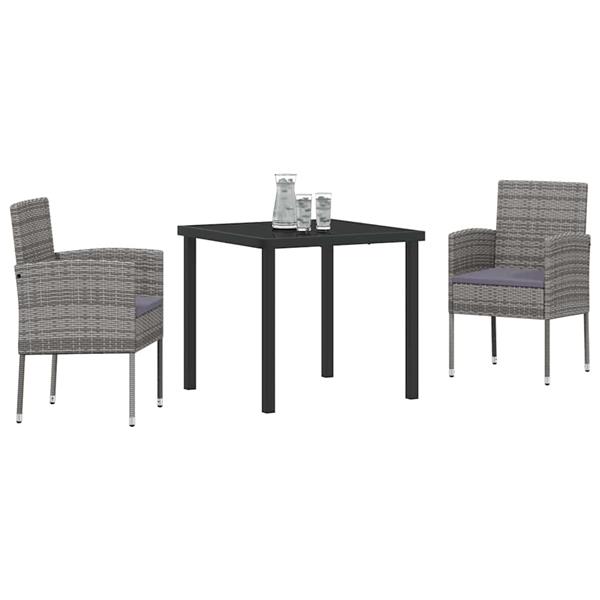 Grote foto vidaxl tuin eetset met kussen 3 pcs grijs poly riet tuin en terras tuinmeubelen