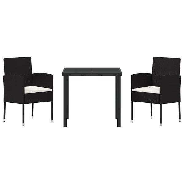 Grote foto vidaxl tuin eetset met kussen 3 pcs zwart poly riet tuin en terras tuinmeubelen