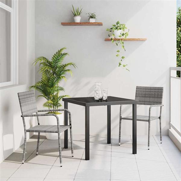 Grote foto vidaxl tuin eetset 3 pcs grijs poly riet tuin en terras tuinmeubelen
