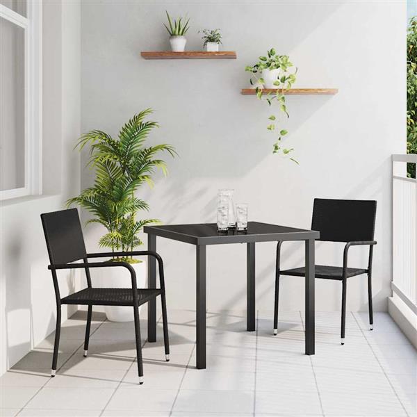 Grote foto vidaxl tuin eetset 3 pcs zwart poly riet tuin en terras tuinmeubelen