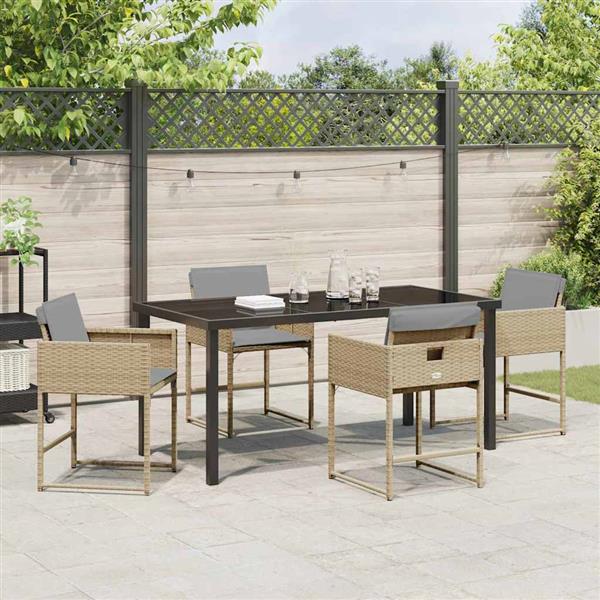 Grote foto vidaxl tuin eetset met kussen 5 pcs beige poly riet tuin en terras tuinmeubelen