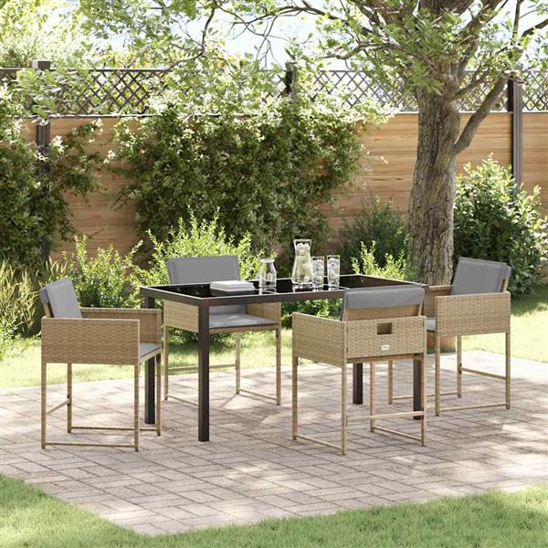 Grote foto vidaxl tuin eetset met kussen 5 pcs beige poly riet tuin en terras tuinmeubelen