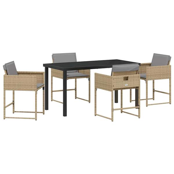 Grote foto vidaxl tuin eetset met kussen 5 pcs beige poly riet tuin en terras tuinmeubelen