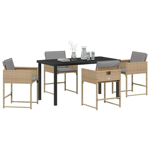 Grote foto vidaxl tuin eetset met kussen 5 pcs beige poly riet tuin en terras tuinmeubelen