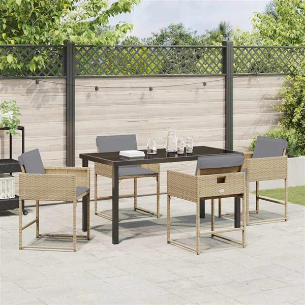 Grote foto vidaxl tuin eetset met kussen 5 pcs beige poly riet tuin en terras tuinmeubelen