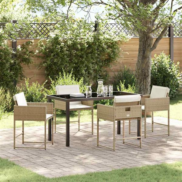 Grote foto vidaxl tuin eetset met kussen 5 pcs beige poly riet tuin en terras tuinmeubelen
